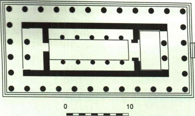 YUNAN MIMARLIĞI N metre Çizim 11: Aphaia Tapınağı'nın planı, Eğin. Batı cephesindekiler M.Ö. VI.