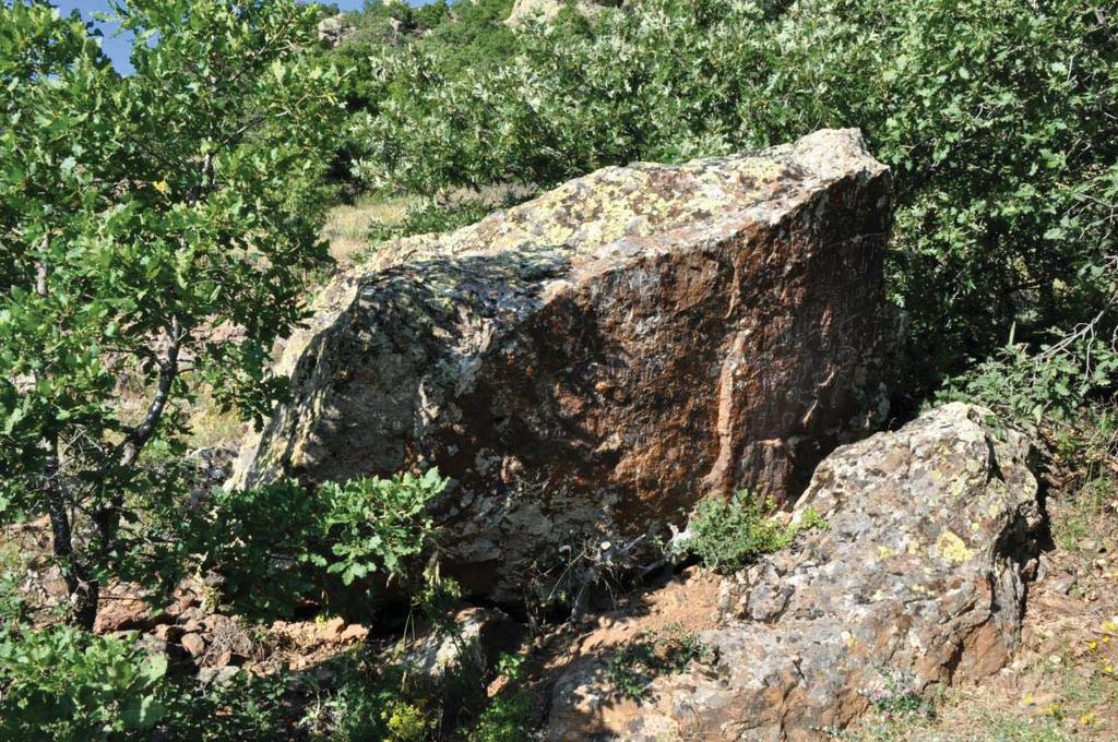 işaretleri örten ve uzaklaştıramadığımız açık renkli yosunla kaplıdır. Birinci satır, bir kaç işaret müstesna, maalesef tamamen haraptır.