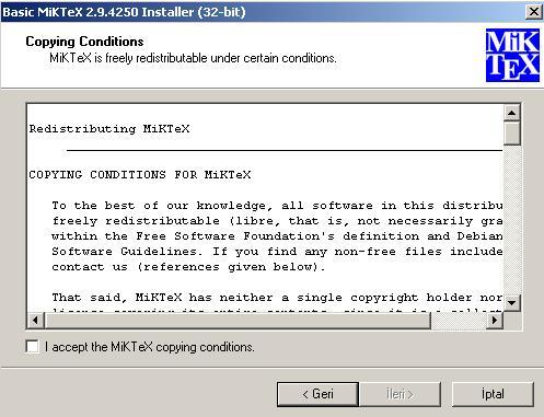 Şekil 1: Miktex Program Yükleme Penceresi Şekil 2: Miktex Program Yükleme Penceresi 2. Adım Miktex 2.9 programının nereye yükleneceğinin sorulduğu 3.