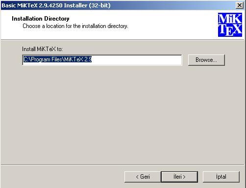 Şekil 3: Miktex Program Yükleme Penceresi 3. Adım Şekil 4: Miktex Program Yükleme Penceresi 4. Adım yoktur.