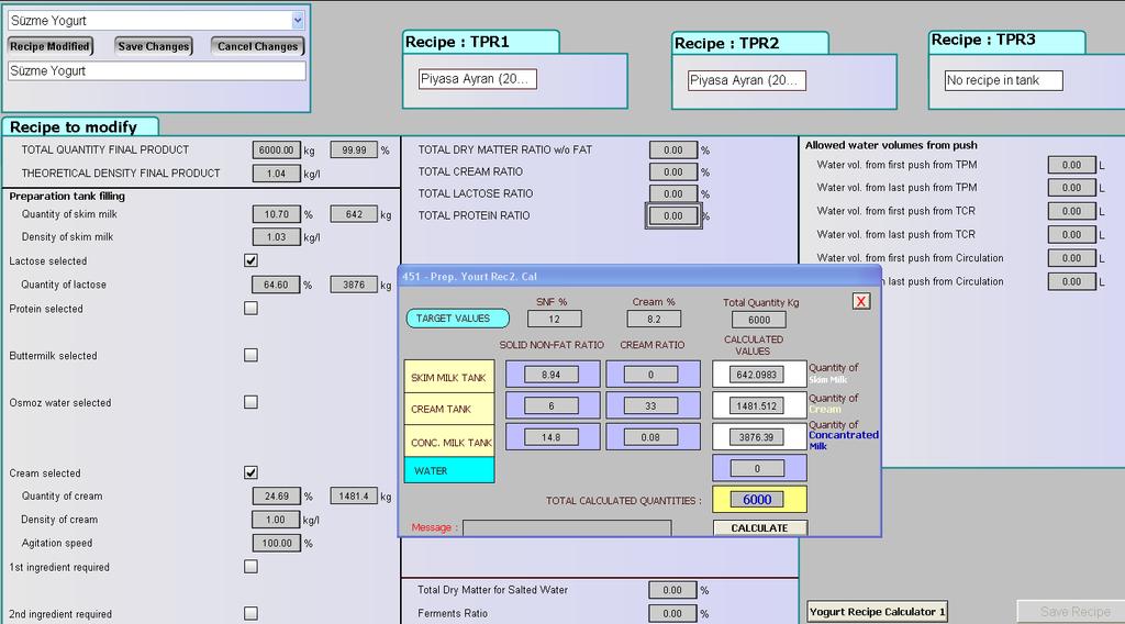 4-Yağsız süt ve krema ve konsantre dolum takibi tank reçetesinde kontrol edilir. 4.