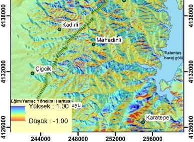 Bu oranlama sonucunda yüksek çıkan değerler yamaçların iç kesimlerine karşılıkta gelmekte olup düz alanlar ise düşük bölgeleri