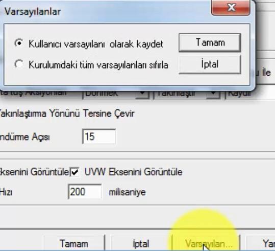 basılıp Tamam seçeneği ile ayarlar