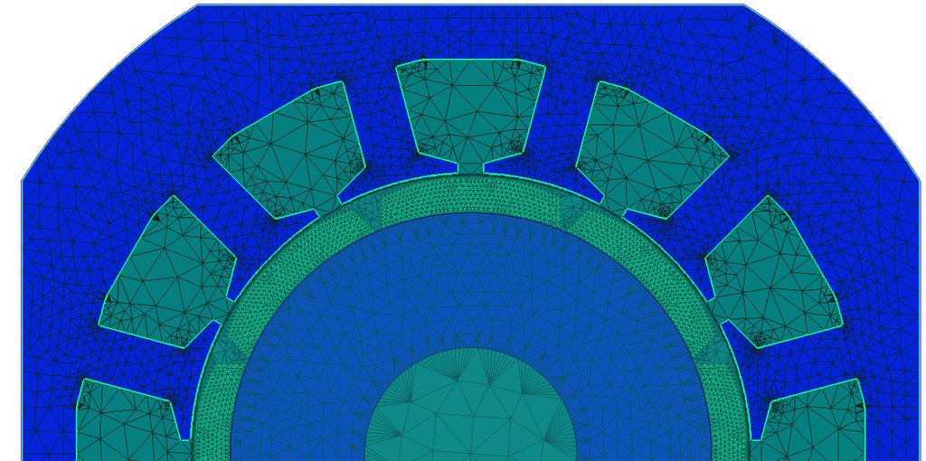 Stator dış kısımlarında koyu mavi renk olarak seçili bölge dirichlet sınır koşulları göz önünde bulundurularak sınırda vektör potansiyel değeri sıfır olacak şekilde