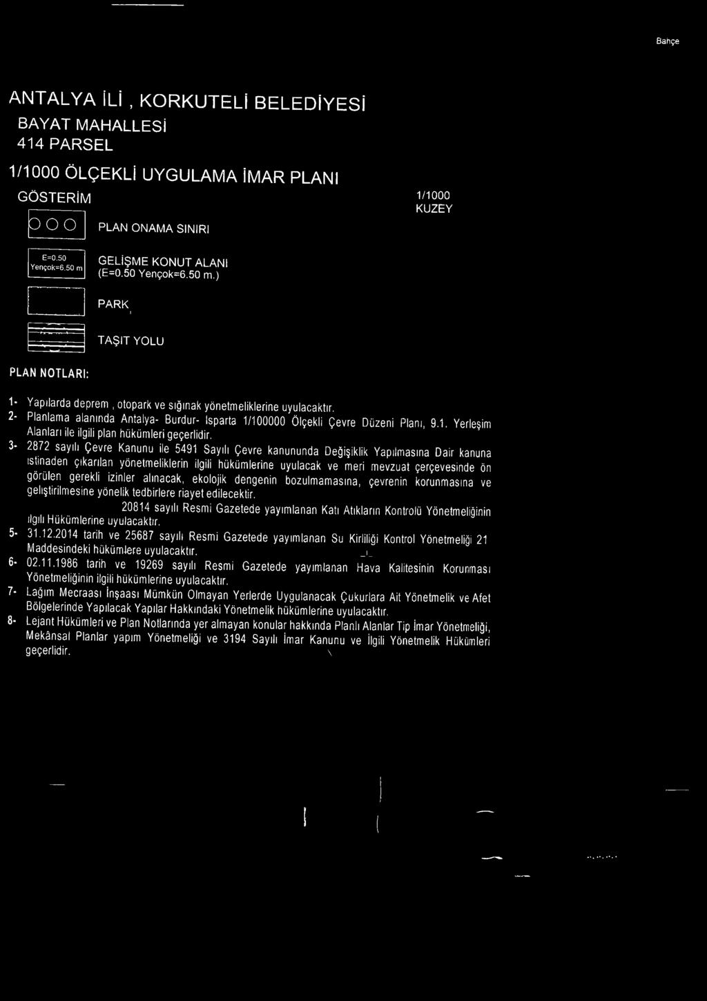 2- Planlama alanında Antalya- Burdur- İsparta 1/100000 Ölçekli Çevre Düzeni Planı, 9.1. Yerleşim Alanları ile ilgili plan hüküm leri geçerlidir.