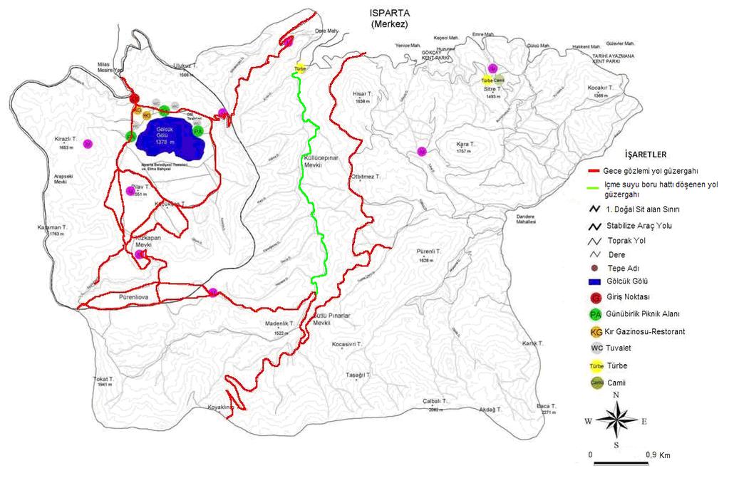 süresince devam eden kazı çalışmalarından dolayı bu yol güzergâhında gece gözlemi gerçekleştirilememiştir. Şekil 3.17. Gece gözlemi için kullanılan yol güzergâhı (Gul vd.