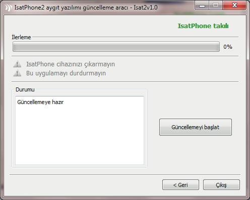 IsatPhone 2 cihazınızı, verilen USB kablosuyla bilgisayarınıza takın. Telefonunuz açık değilse, şimdi açın.