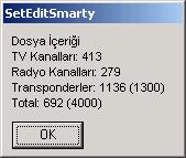 Ekranda TV kanal listelerini (açık mavi renkli), radyo kanal listelerini, uydu listesini, transponder listesini ve favori listesini (FAV) görüyorsunuz.