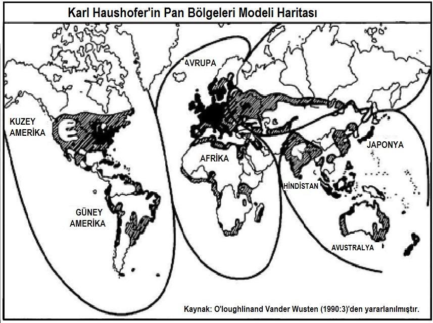 PAN BÖLGELERİ MODELİ Siyasi Coğrafya ve Askeri Tarih dersleri okutan Karl Ernst Haushofer (1869-1946) Pan bölge, içinde merkez ve zengin doğal kaynaklara sahip olan çevre ülkeleri ile bütünleşmiş
