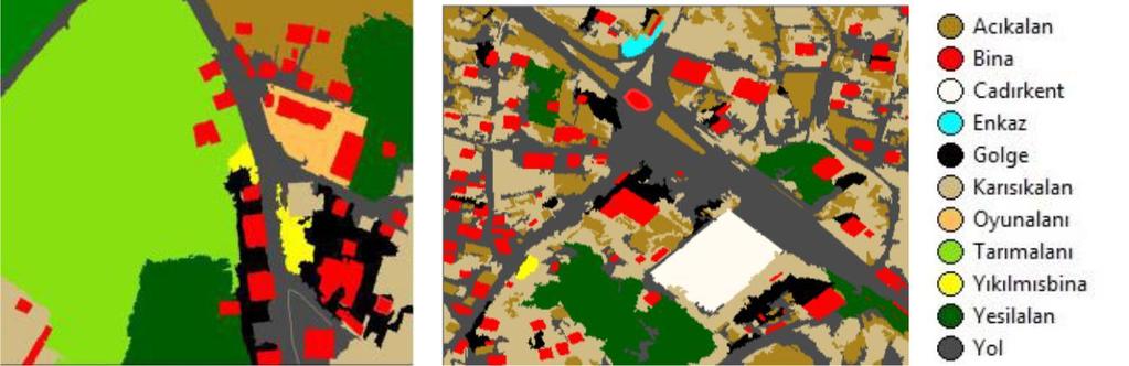 434 Her iki bölgenin kontrolsüz sınıflandırma işlemi sonucunda elde edilen sınıflandırılmış görüntüleri Şekil