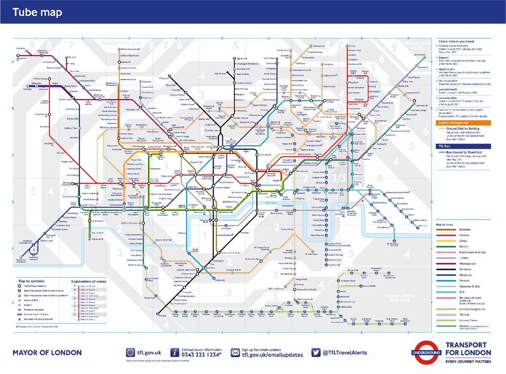 Resim 4: Londra Metro Hatları Haritası, 2017 GRAFİK TASARIM VE BİLGİLENDİRME TASARIMI ARASINDAKİ İLİŞKİSİ Grafik tasarımla olan yakın ilişkisi bilgilendirme tasarımının bir uzmanlık alanı olarak