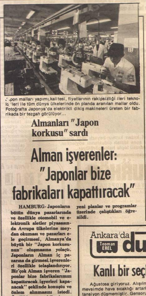 84 ġekil- 28: 2 Ağustos 1980 tarihli Günaydın Gazetesi, sayfa 4 80 li yıllarda Japon malları yapımı, kalitesi, fiyatlarının rakipsizliği ileri teknolojileri ile tüm dünya ülkelerinde ön planda