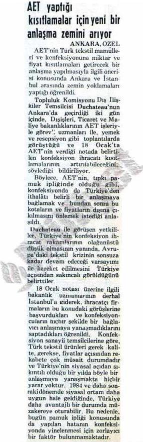 88 ġekil- 32: 30 Ocak 1983 tarihli Milliyet Gazetesi, sayfa 8 AB 1983 yılı baģında Türk tekstil ve hazır