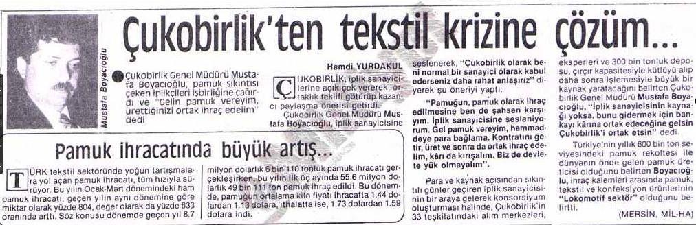 104 ġekil- 41: 1 Haziran 1989 tarihli Milliyet Gazetesi, sayfa 5 Türkiye Giyim Sanayicileri Derneğince,