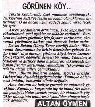 112 ġekil- 44: 27 Eylül 1990 tarihli Milliyet Gazetesi, sayfa 1 Dönemin köģe yazarının kaleme aldığı bu makalede (ġekil-44), Türkiye