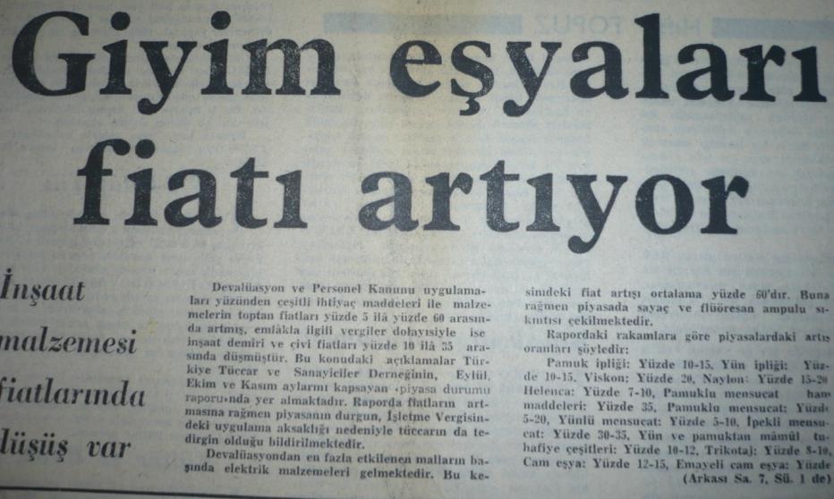 53 ġekil- 12: 24 Ağustos 1970 tarihli Cumhuriyet Gazetesi, sayfa 1 Söz konusu gazetede fiyatların artmasına rağmen piyasanın durgun, iģletme vergisindeki uygulama aksaklığı nedeniyle tüccarın da