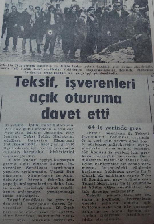 57 ġekil- 15: 27 Ocak 1971 tarihli Cumhuriyet Gazetesi, sayfa 5 1969 yılı krizi ve 1970 yılının Ağustos ayındaki devalüasyon sonrasında tekstil sektöründeki sıkıntılar da devam etmiģ ve 1971 yılı