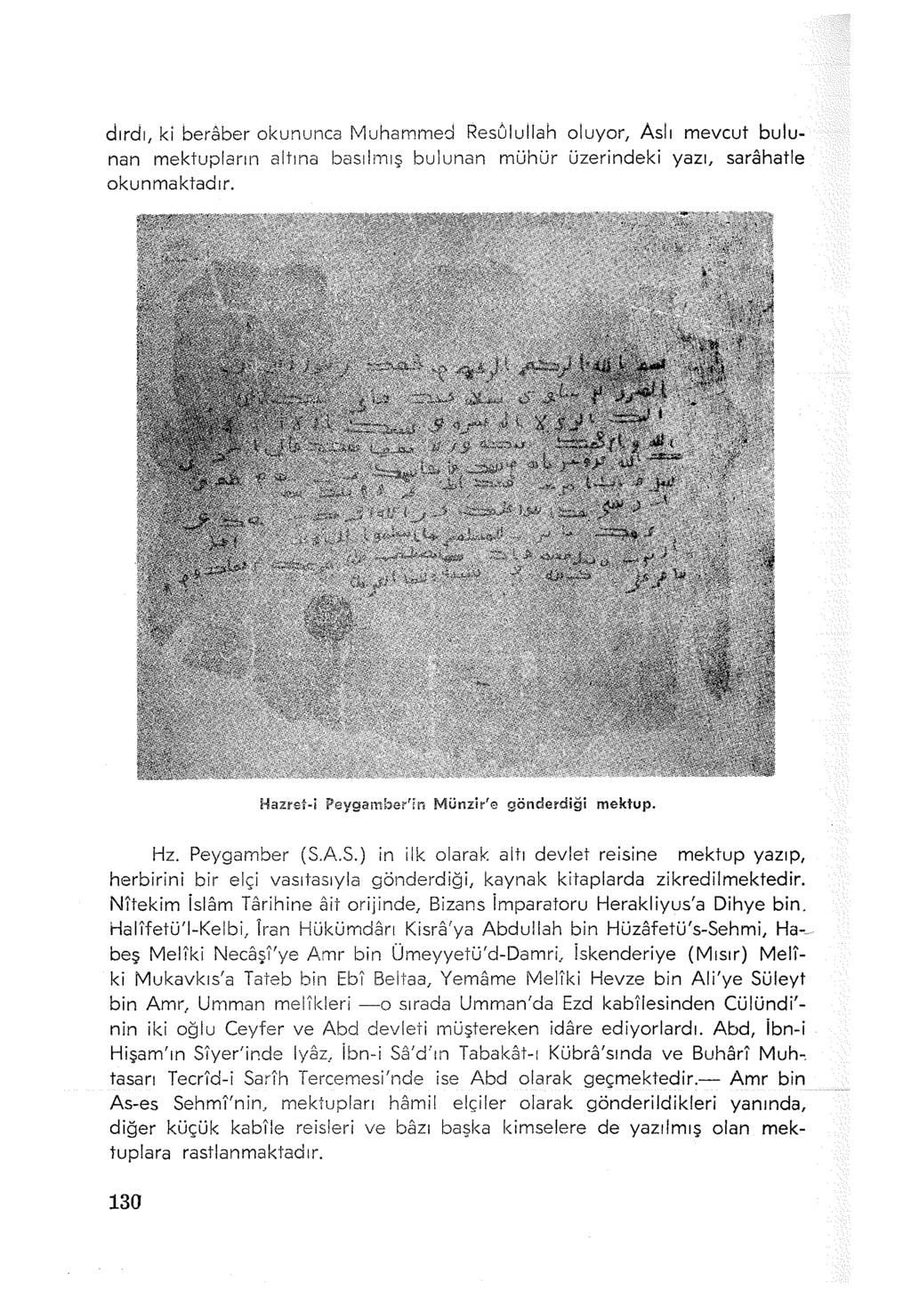 dırdı, ki beraber okununca Muhammed ResOluilah oluyor, Aslı mevcut bulunan mektupların altına basılmış bulunan mühür üzerindeki yazı, sarahatle okunmaktadır.