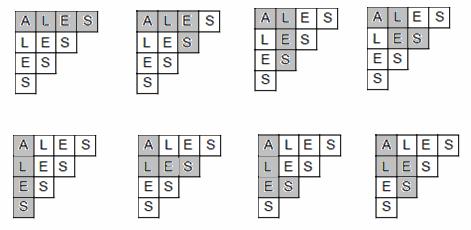 Bu oluşan ALES kelimeleri ortak karelerden meydana geldiğinden adet ALES kelimesini sonuçtan