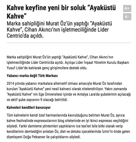 Ayaküstü Kahve, çeşitli haber