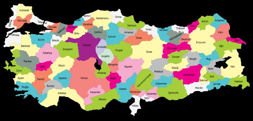 Türkiye geneli 56 farklı bölge olarak tanımlanmıştır.