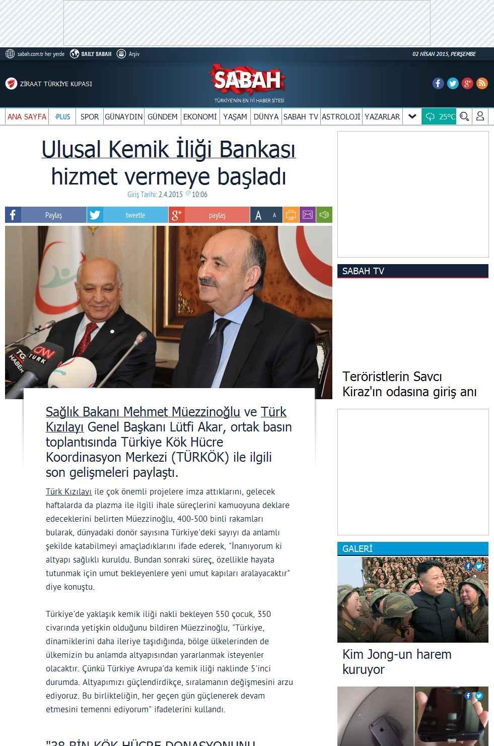 Portal Adres ULUSAL KEMIK ILIGI BANKASI HIZMET VERMEYE BASLADI : www.sabah.com.