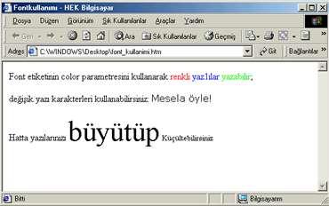 Internet Programcılığı -1 Dersi HTML Aşağıdaki ekran