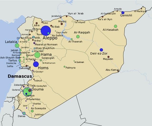 Rus kuvvetlerin girdikleri Al-Bab kasabasının doğu ve batısında yer alan Manbij ve Afrin kasabaları.