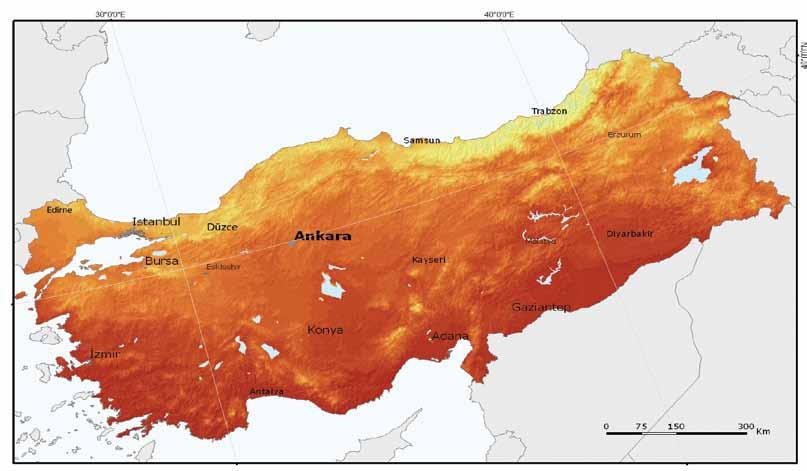 Güneş, Türkiye de FV için parlıyor / The sun shines bright for PV in Turkey Yıllık Küresel Işınım Toplamı (kws/m 2 ) / Yearly sum of global irradiation (kwh/m 2 ) 0,75 verimlilik oranıyla 1kWp sistem