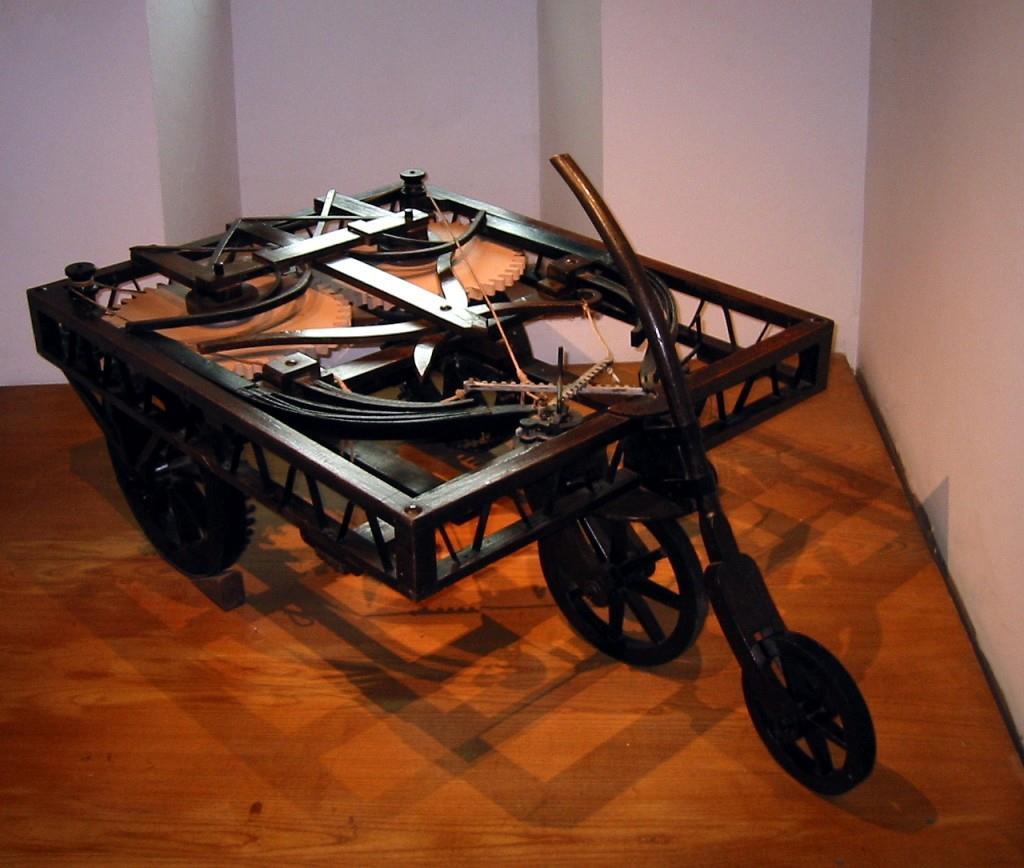 TEKNOLOJİK ÇİZİMLERİNDEN BAZI ÖRNEKLER 4. KENDİ KENDİNE GİDEN ARABA Da Vinci nin kendi kendine giden arabası tarihin ilk arabası gibi gözüküyor.
