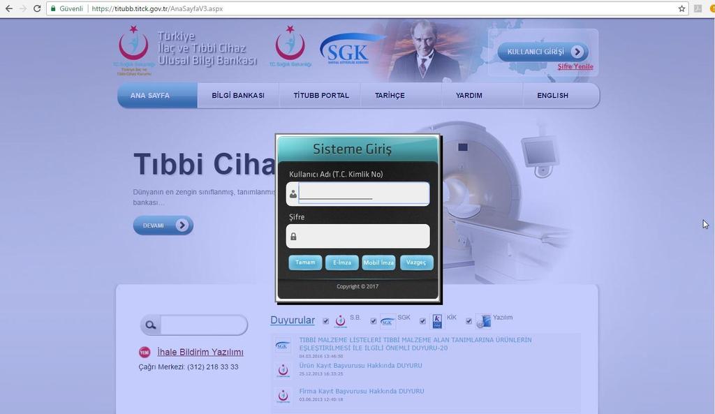 TİTUBB TANIMLAYICI KODU SORGULAMA «Kullanıcı GiriĢi» butonu