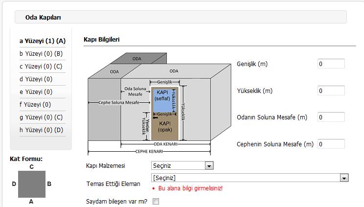 Şekil 5.5 Örnek konutlara ait kapı tanımlama ana sayfası Şekil 5.