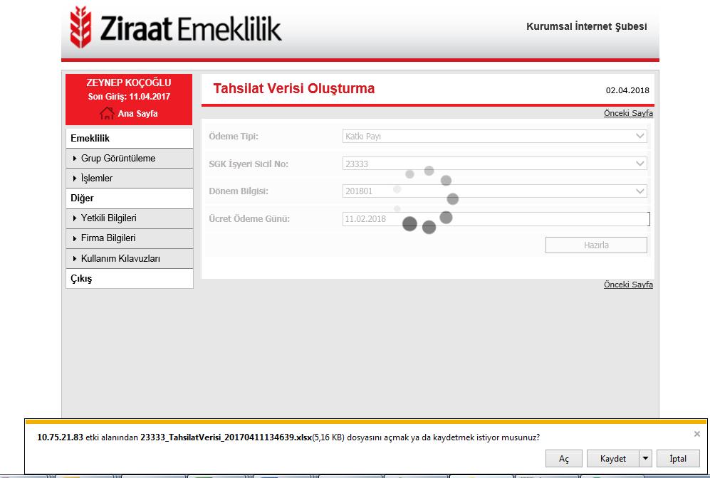 Kayıt edilen excel listesinde sertifikaları üretilmiş olan çalışanların son durumları görüntülenir. Listede ara veren, cayan, ücretsiz izine ayrılmış olan vb. kayıtlarda yer almaktadır.