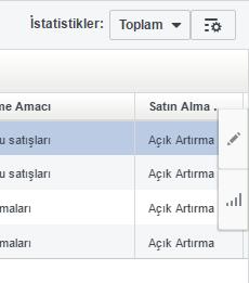 Kampanya Analizi: Bir kampanyayı seçtiğinizde sağ taraftaki kalem ile