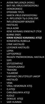 YENI BIR ALT TIPTE INSAN GRIBI (HUMAN INFLUENZA) KARAR ARACINA GÖRE DEĞERLENDİRİLE N DURUM AVİAN İNFLUENZA (H5N1) BATI NİL VİRUS ENFEKSİYONU EKİNOKOKKOZ EPİDEMİK TİFÜS HANTA VİRUS ENFEKSİYONU H.