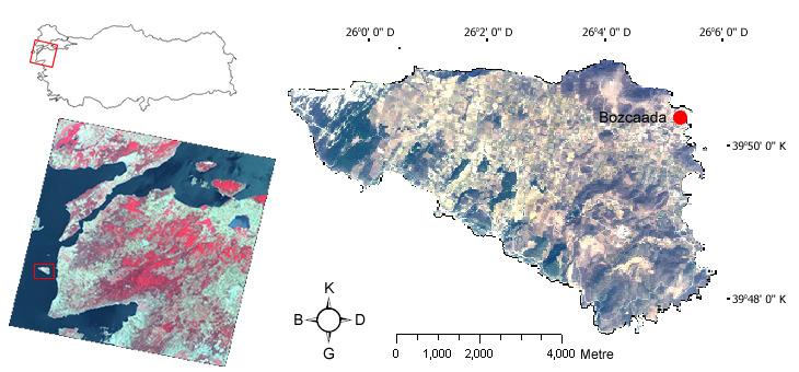 Arazi Örtüsünün Landsat TM Uydu Görüntüleri Yardımıyla Belirlenmesi, Genç et al Şekil 1-Bozcaada çalışma alanı Figure 1- Bozcaada study area Şekil 2-Görüntü işleme ve verilerin bilgiye
