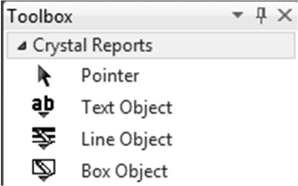 Crystal Report Toolbox Araçları Rapor tasarım ekranında