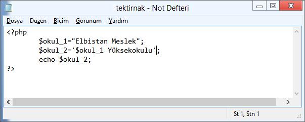 PHP de değişken tipleri : Tek tırnak