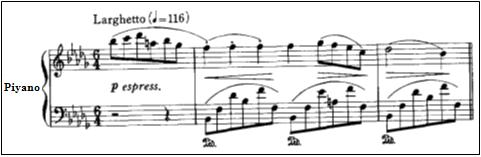 Piyanoda pedal kullanımının yaylı çalgılara yapıldığı üç seçenek yukarıdaki gibidir. No.1 de viyolonsel ve kontrbas kalın sesleri birer oktav arayla paylaşarak klasik bir duyum sağlamışlardır.