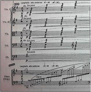 Orkestra Süiti nin Gezinti bölümünün girişindeki arpejleri, besteci tremolo kullanarak daha rahat ve daha iyi bir duyum sağlamıştır.