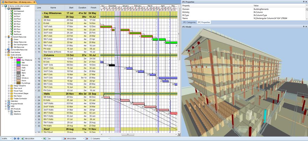9 Basit bir uygulama ile projeleri 3D modellere bağlama Asta Powerproject BIM, 3D modelin zaman içinde ve tek bir uygulamada profesyonel bir proje yönetim sistemi içinde incelenerek 4B planlama