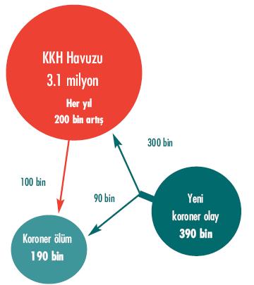 Şekil 3. Türk yetişkinlerinde koroner kalp hasta sayõsõ, yõllõk koroner olay ve koroner kökenli ölüm sayõlarõ (TEKHARF 2008). 4.3. ATEROSKLEROZ Ateroskleroz orta ve büyük boy musküler arterleri etkileyen, erken yaşlarda başlayan, kronik, inflamatuar, sistemik ve ilerleyici bir hastalõktõr (17).