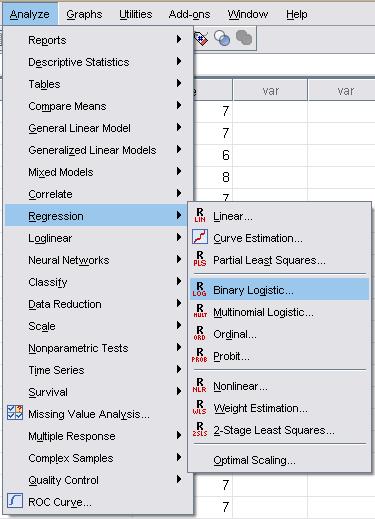 SPSS te yandaki menüleri takip ederek iki sonuçlu lojistik