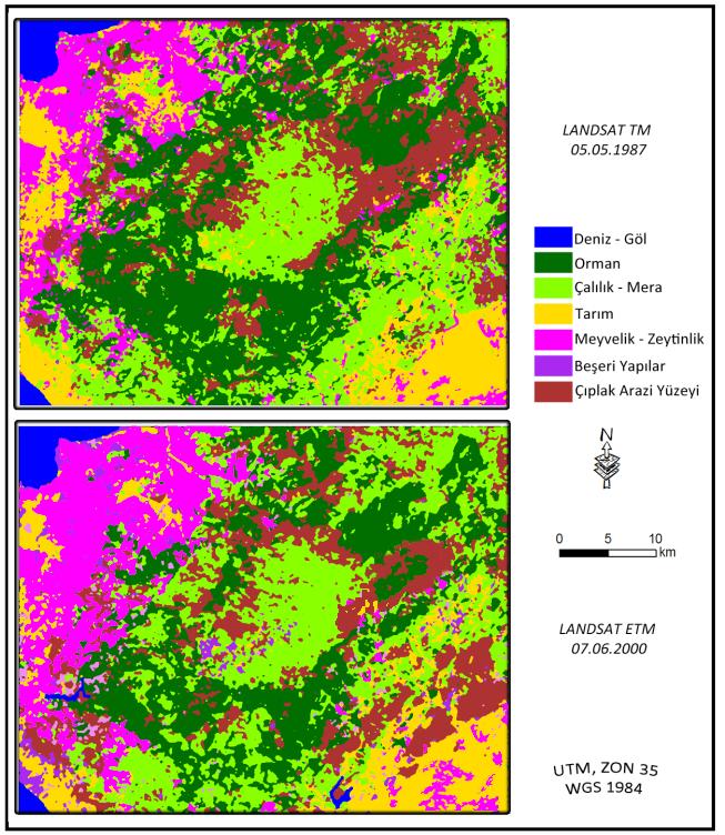 Madra Dağı ve Çevresinin Arazi Örtüsü/Kullanimindaki Zamansal Değişimin Uzaktan Algılama Yöntemi İle Değerlendirilmesi Şekil 2.