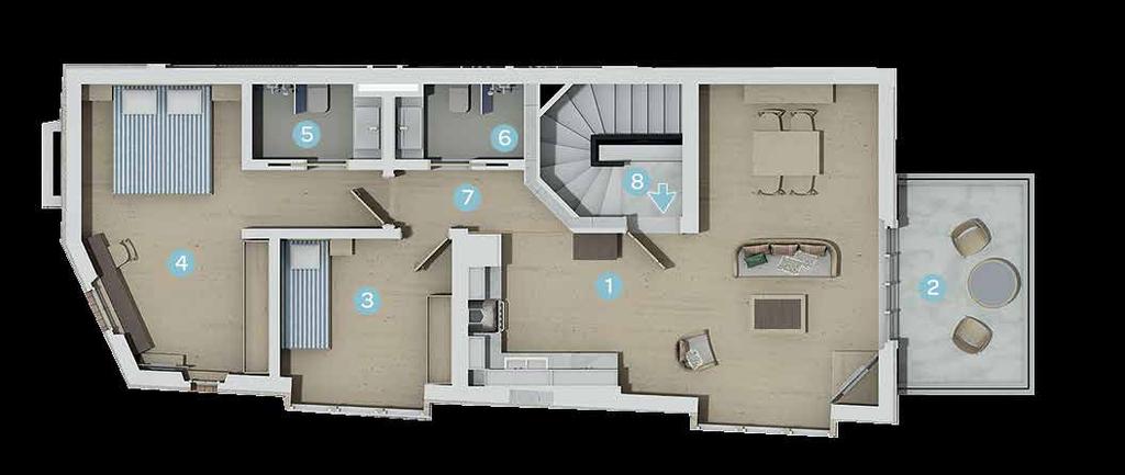 Merdiven: 5,85 m 2 Net Alan 64,89 m 2 Kat Brüt Kapalı Alan 89,67 m 2 Teras/ Balkon/Bahçe 9,92 m 2 Ortak Alan 24,54 m 2 Toplam Brüt