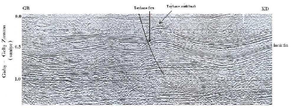 4.2 Antiklinaller 4.2.1 Toyhane antiklinali Toyhane antiklinali Toyhane Köyü kuzeyinde yaklaşık GB-KD uzanımlı, kuzey kanadı Toyhane