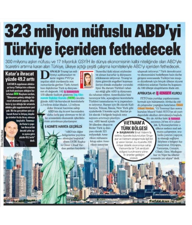 323 MİLYON NÜFUSLU ABD'Yİ TÜRKİYE