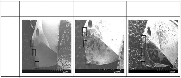 3 mm Matkap kırılması; 0.4 mm kalınlığında uzun talaş oluşumu Şekil 7. Her bir aşamada oluşan takım aşınması ve talaş tipinin gösterimi [72] (Image of tool wear and burr type for each step).