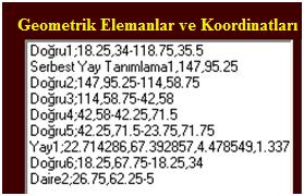 61 Geometrik elemanların kullanıcı tarafından işaretlenmesinde aşağıdaki renkler kullanılır. 1. Doğru seçimi için; Kırmızı renk. 2. Daire seçimi için; Sarı renk. 3. Yay seçimi için; Yeşil renk. 4.