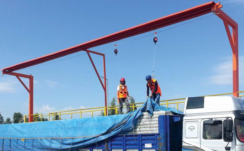 Düşüş anında otomatik olarak kilitlenerek düşüşü sonlandırma özelliği. Çelik halatın mekanizma içerisine otomatik geri sarılma özelliği. Otomatik kilitlenen çift emniyetli, fırdöndülü çelik karabina.